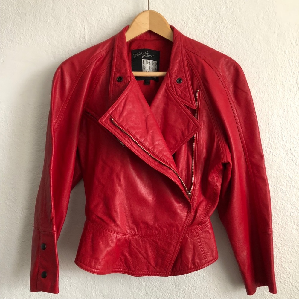 VINTAGE red leather jacket 3/4